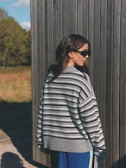 Lipsy Grey Stripe Knitted Wool Blend Rugby Jumper - Image 4 of 5