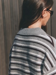 Lipsy Grey Stripe Knitted Wool Blend Rugby Jumper - Image 5 of 5