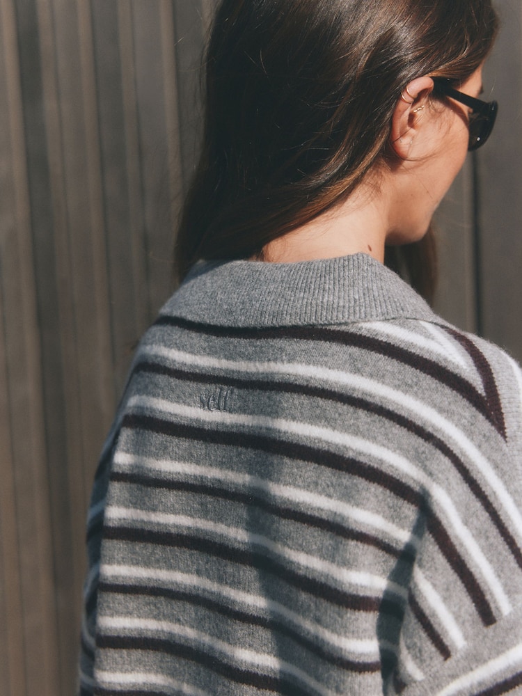 Lipsy Grey Stripe Knitted Wool Blend Rugby Jumper - Image 5 of 5 Lipsy Grey Stripe Knitted Wool Blend Rugby Jumper - Image 5 of 5