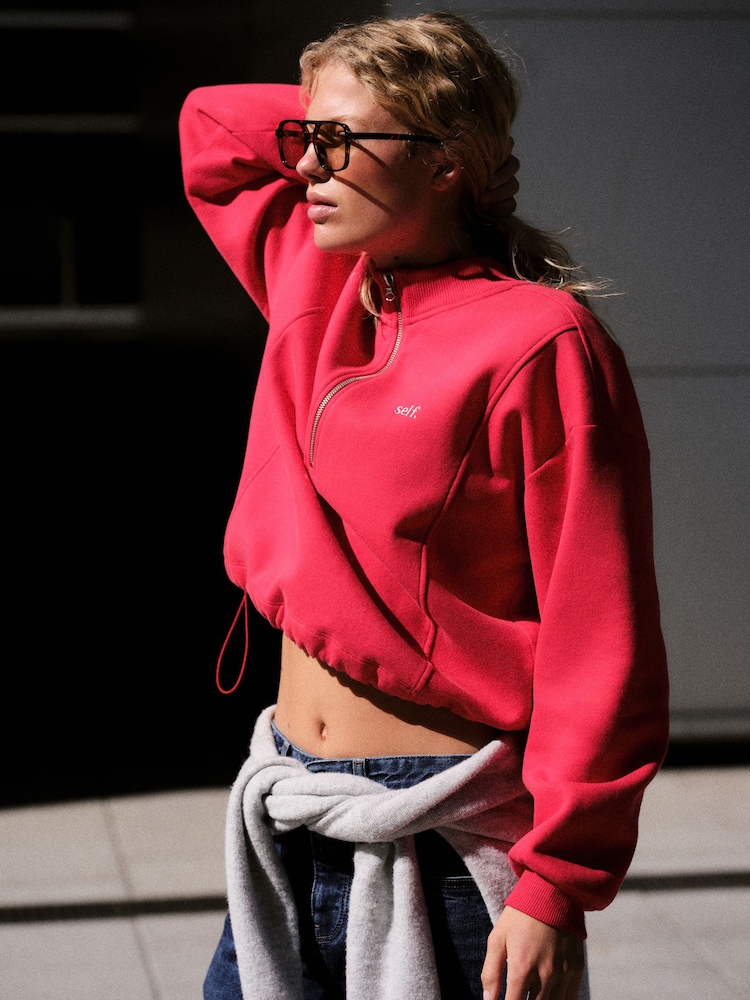 self. Red Half Zip Sweatshirt - Image 2 of 10