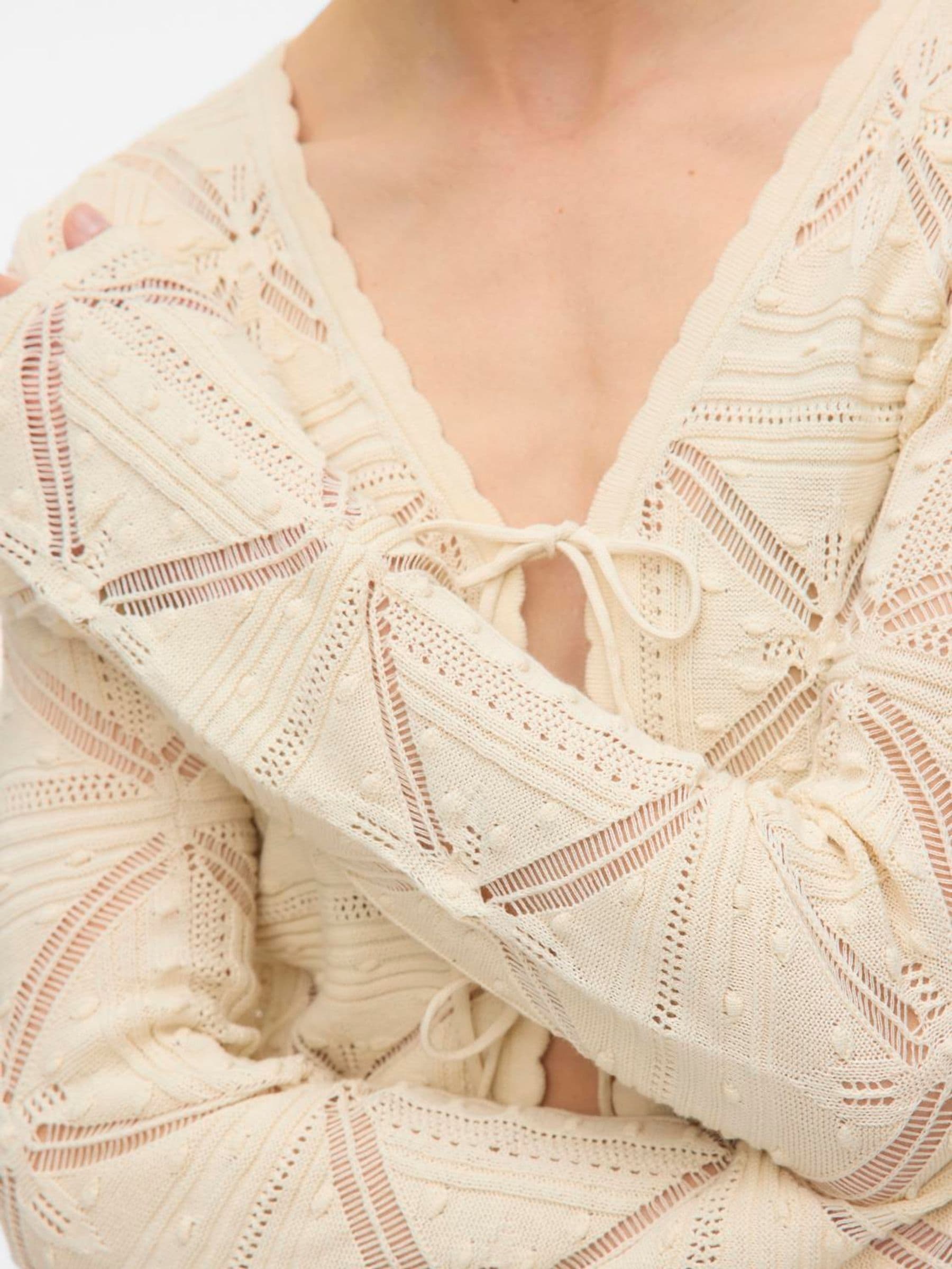 Buy VERO MODA Cream Long Sleeve V Neck Crochet Cardigan from the