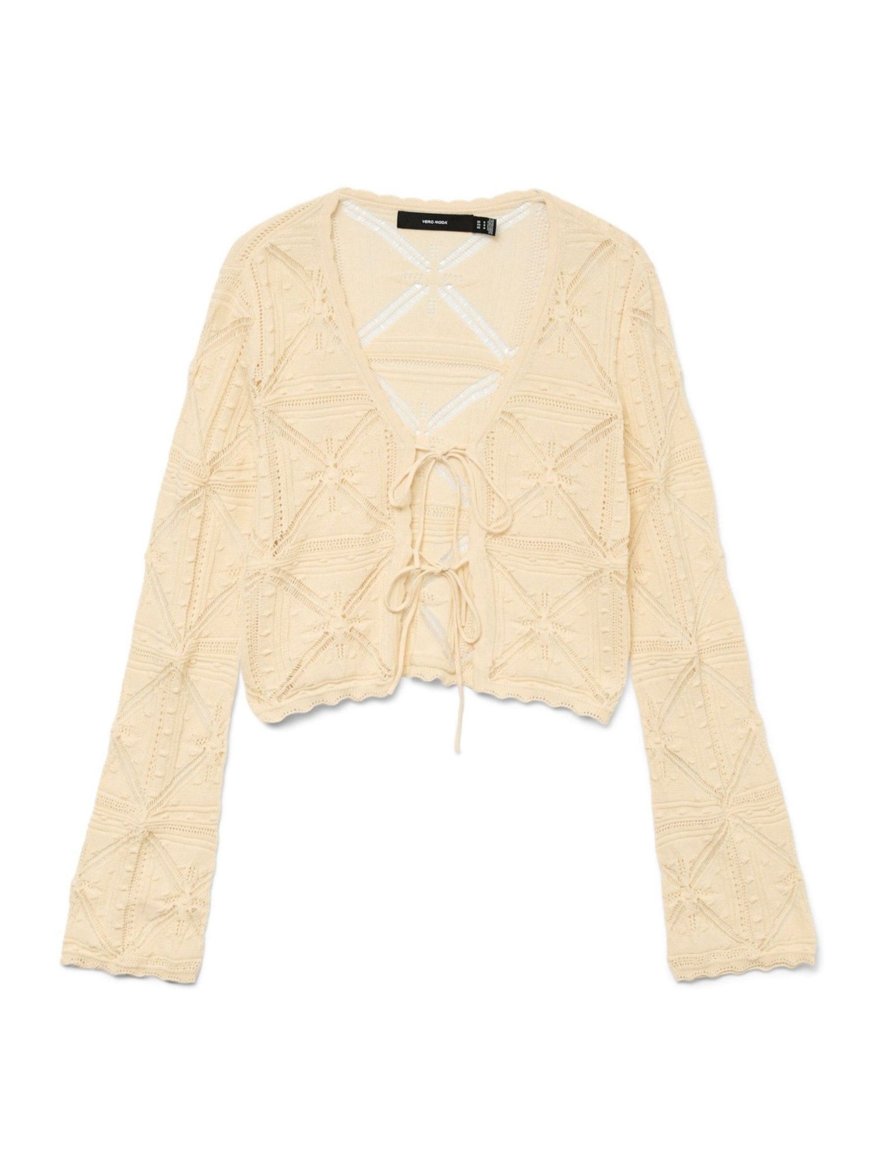 Buy VERO MODA Cream Long Sleeve V Neck Crochet Cardigan from the