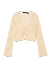 VERO MODA Cream Long Sleeve V Neck Crochet Cardigan - Image 5 of 5