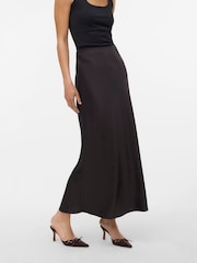 VERO MODA Brown Satin Midi Skirt - Image 1 of 4