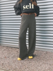 self. Charcoal Grey Knitted Wide Leg Trousers - Image 1 of 5