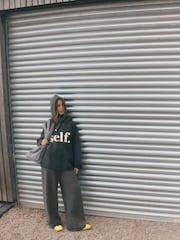 self. Charcoal Grey Knitted Wide Leg Trousers - Image 2 of 5