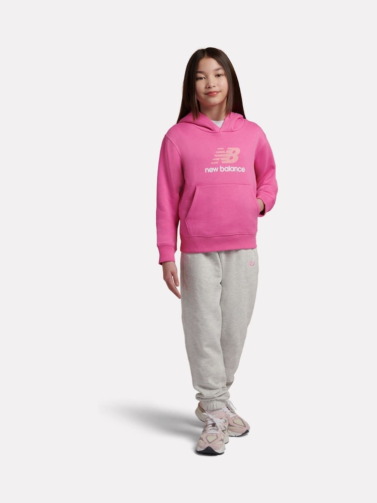 New Balance Pink Brush Back Stacked Logo Hoodie - Image 1 of 8 New Balance Pink Brush Back Stacked Logo Hoodie - Image 1 of 8