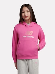 New Balance Pink Brush Back Stacked Logo Hoodie - Image 2 of 8