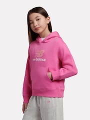 New Balance Pink Brush Back Stacked Logo Hoodie - Image 3 of 8