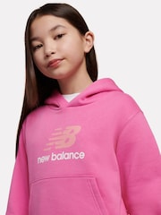 New Balance Pink Brush Back Stacked Logo Hoodie - Image 5 of 8
