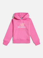 New Balance Pink Brush Back Stacked Logo Hoodie - Image 6 of 8