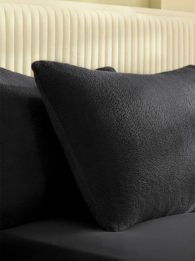 Set of 2 Grey Charcoal Teddy Fleece Pillowcases - Image 1 of 3 Set of 2 Grey Charcoal Teddy Fleece Pillowcases - Image 1 of 3