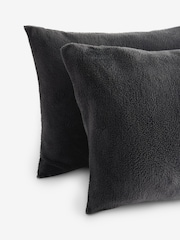 Set of 2 Grey Charcoal Teddy Fleece Pillowcases - Image 3 of 3