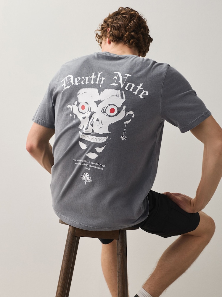 Grey Death Note Relaxed Back Print T-Shirt - Image 1 of 10 Grey Death Note Relaxed Back Print T-Shirt - Image 1 of 10