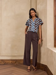 Love & Roses Chocolate Brown Spot Notch Neck Ric Rac Short Sleeve Top - Image 3 of 4