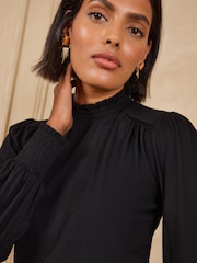 Love & Roses Black Piecrust Long Sleeve Jersey Top - Image 2 of 5