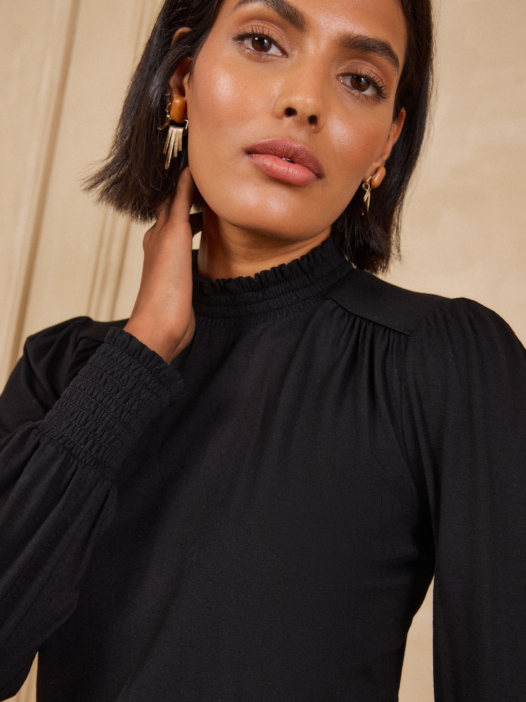 Love & Roses Black Piecrust Long Sleeve Jersey Top - Image 2 of 5