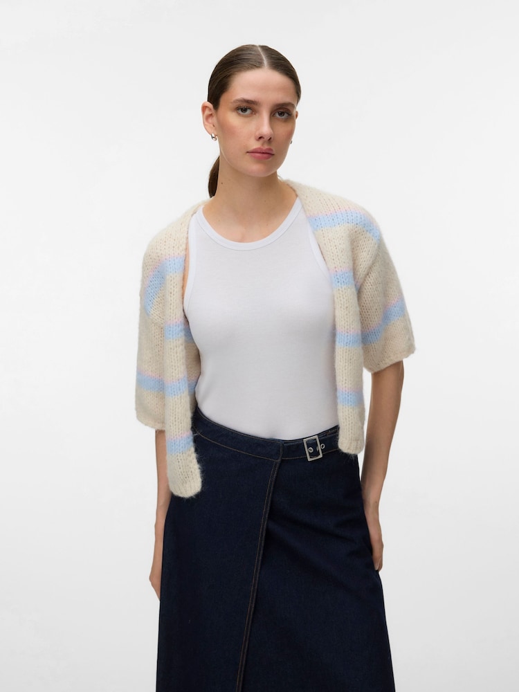 VERO MODA Cream Short Sleeve Open Cardigan - Image 1 of 1 VERO MODA Cream Short Sleeve Open Cardigan - Image 1 of 1
