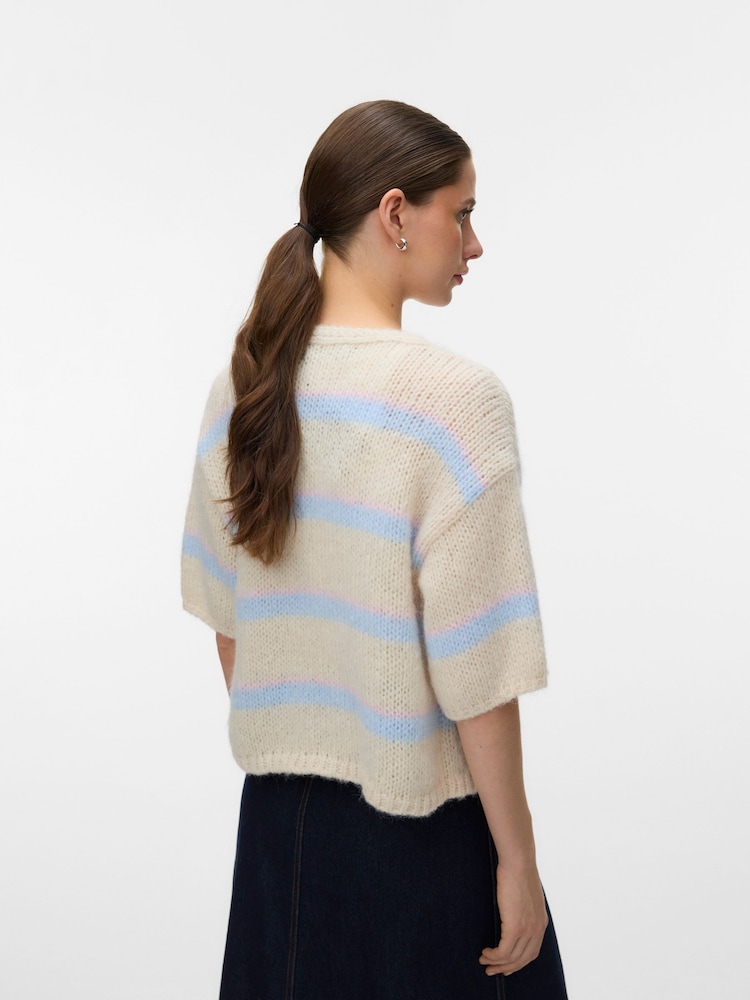 VERO MODA Cream Short Sleeve Open Cardigan - Image 2 of 5