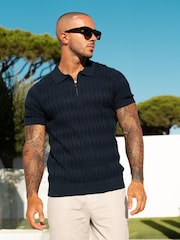 Azul - CAPO Egyptian Cotton Diamond Zip Polo Shirt - Imagen 1 de 3