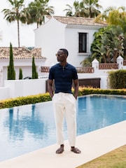 Azul - CAPO Egyptian Cotton Diamond Zip Polo Shirt - Imagen 2 de 3