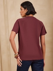 Love & Roses Burgundy Red Notch Neck Ric Rac Short Sleeve Top - Image 5 of 5