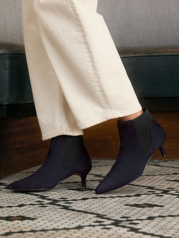 Love & Roses Navy Faux Suede Kitten Ankle Boots - Image 1 of 6