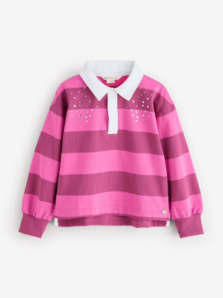 Angel & Rocket Pink Marlie Jewelled Stripe Rugby Top - Image 1 of 5 Angel & Rocket Pink Marlie Jewelled Stripe Rugby Top - Image 1 of 5