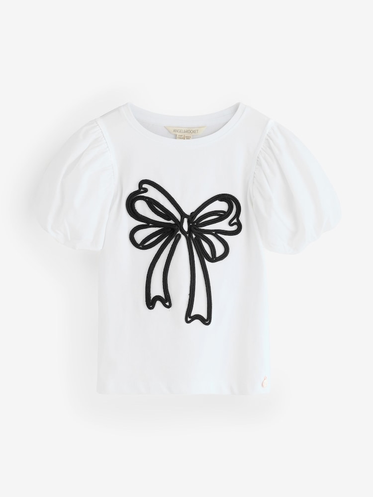 Angel & Rocket White Aofie Bow Embellished T-Shirt - Image 1 of 5 Angel & Rocket White Aofie Bow Embellished T-Shirt - Image 1 of 5