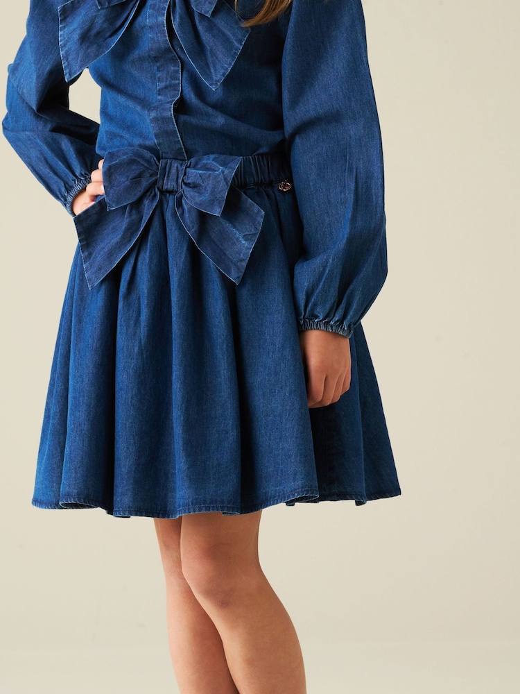 Angel & Rocket Blue Annie Denim Bow Skirt - Image 1 of 6 Angel & Rocket Blue Annie Denim Bow Skirt - Image 1 of 6