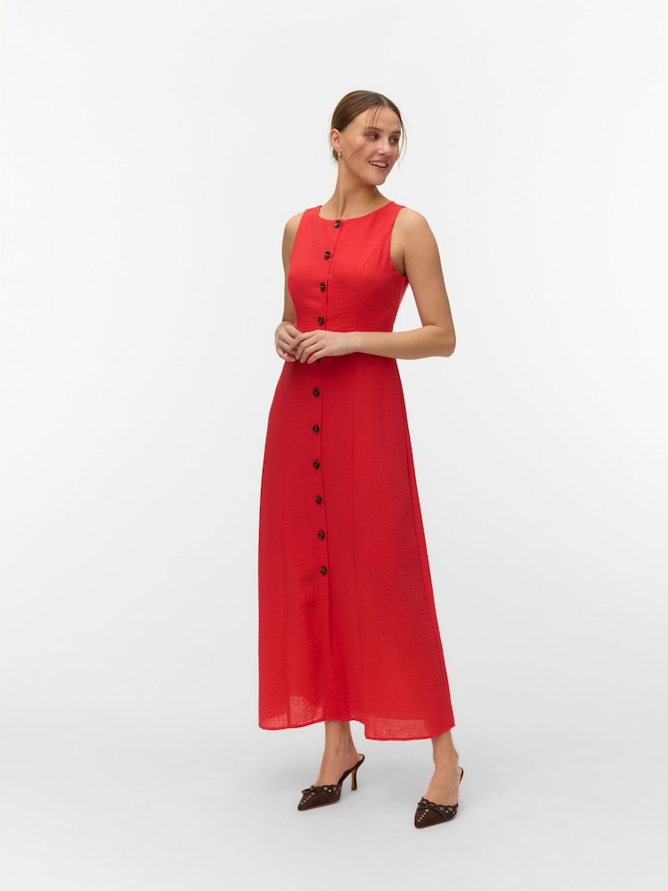 VERO MODA Red Sleeveless Round Neck Maxi Dress - Image 1 of 1 VERO MODA Red Sleeveless Round Neck Maxi Dress - Image 1 of 1