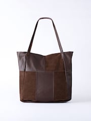 Lakeland Leather Dark Brown Tarn Hows Patchwork Suede Tote Bag - Image 1 of 5