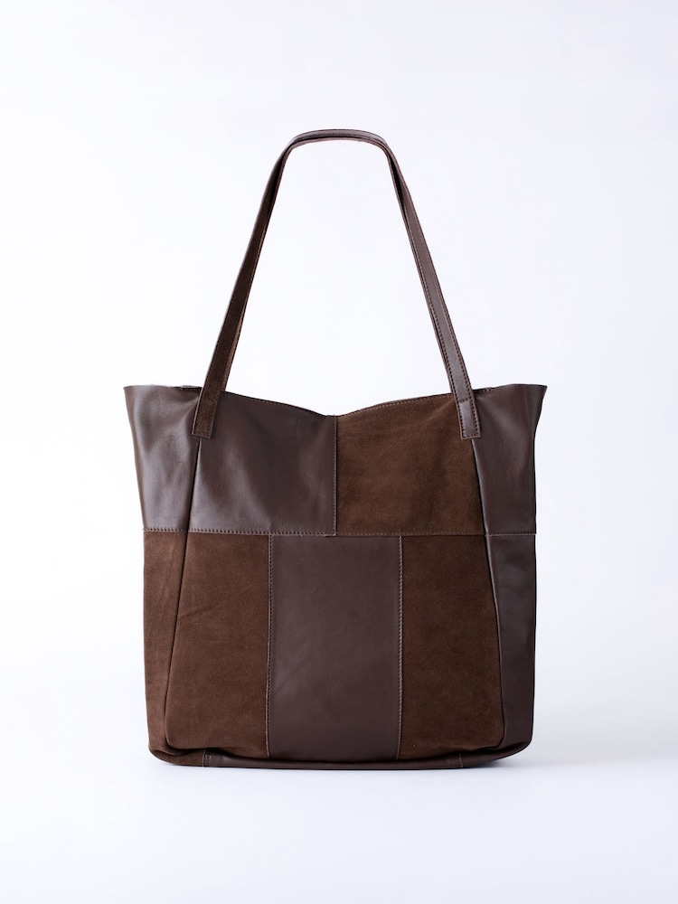 Lakeland Leather Dark Brown Tarn Hows Patchwork Suede Tote Bag - Image 1 of 5 Lakeland Leather Dark Brown Tarn Hows Patchwork Suede Tote Bag - Image 1 of 5
