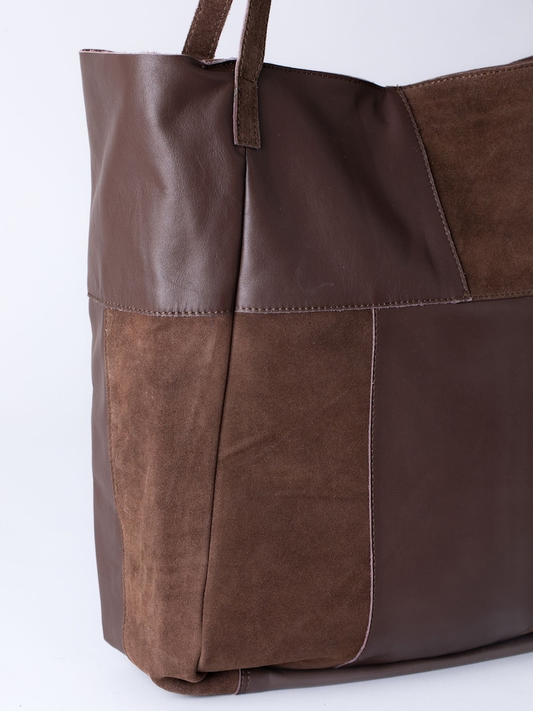 Lakeland Leather Dark Brown Tarn Hows Patchwork Suede Tote Bag - Image 2 of 5 Lakeland Leather Dark Brown Tarn Hows Patchwork Suede Tote Bag - Image 2 of 5