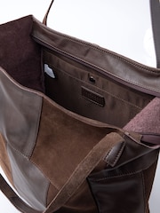 Lakeland Leather Dark Brown Tarn Hows Patchwork Suede Tote Bag - Image 4 of 5