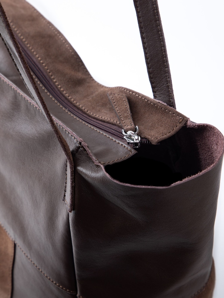 Lakeland Leather Dark Brown Tarn Hows Patchwork Suede Tote Bag - Image 5 of 5 Lakeland Leather Dark Brown Tarn Hows Patchwork Suede Tote Bag - Image 5 of 5