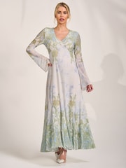Jolie Moi Green Long Sleeve Godet Mesh Maxi Dress - Image 6 of 6
