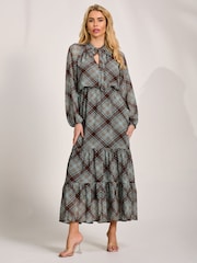 Jolie Moi Brown Chiffon Long Sleeve Tiered Maxi Dress - Image 1 of 6