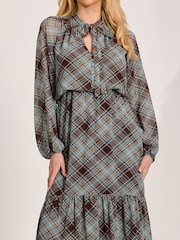 Jolie Moi Brown Chiffon Long Sleeve Tiered Maxi Dress - Image 3 of 6