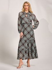 Jolie Moi Brown Chiffon Long Sleeve Tiered Maxi Dress - Image 4 of 6