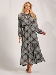 Jolie Moi Brown Chiffon Long Sleeve Tiered Maxi Dress - Image 6 of 6