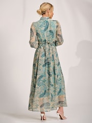 Jolie Moi Blue Long Sleeve Ruffle Chiffon Shirt Maxi Dress - Image 2 of 6