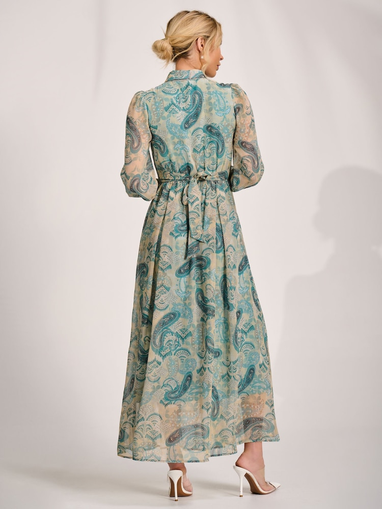 Jolie Moi Blue Long Sleeve Ruffle Chiffon Shirt Maxi Dress - Image 2 of 6