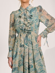 Jolie Moi Blue Long Sleeve Ruffle Chiffon Shirt Maxi Dress - Image 3 of 6