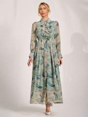 Jolie Moi Blue Long Sleeve Ruffle Chiffon Shirt Maxi Dress - Image 5 of 6