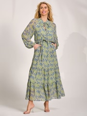 Jolie Moi Green Chiffon Long Sleeve Tiered Maxi Dress - Image 1 of 6