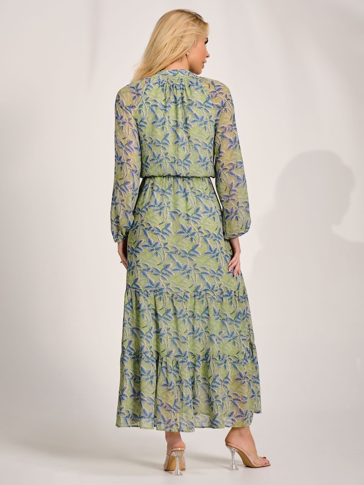Jolie Moi Green Chiffon Long Sleeve Tiered Maxi Dress - Image 2 of 6