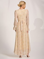 Jolie Moi Yellow Long Sleeve V-Neck Mesh Maxi Dress - Image 2 of 6