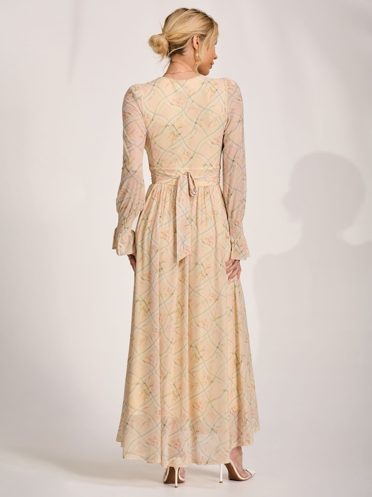 Jolie Moi Yellow Long Sleeve V-Neck Mesh Maxi Dress - Image 2 of 6 Jolie Moi Yellow Long Sleeve V-Neck Mesh Maxi Dress - Image 2 of 6