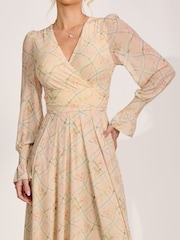 Jolie Moi Yellow Long Sleeve V-Neck Mesh Maxi Dress - Image 3 of 6